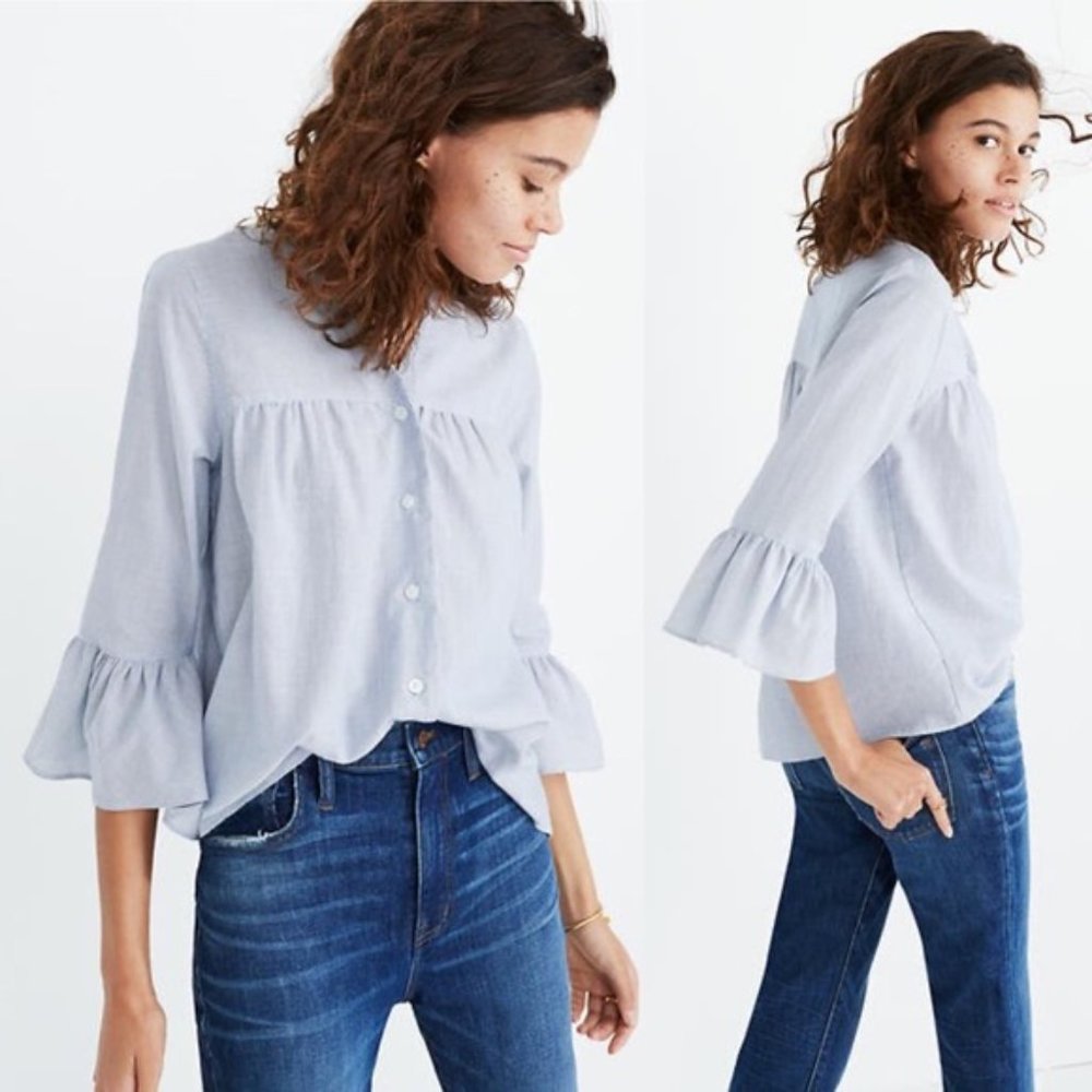 Madewell Veranda Bell-Sleeve Shirt in Stripe